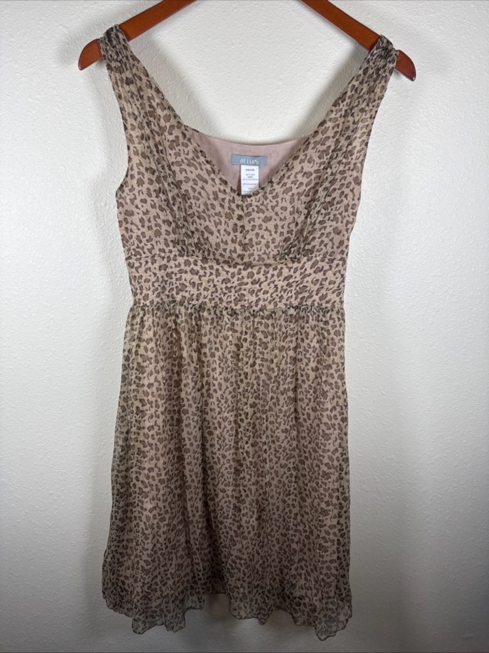 Vintage Delia’s Silk Leopard Print Baby Doll Dress Flowy Boho Small 90s Size 5